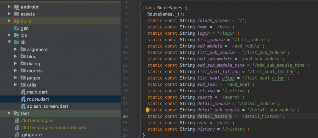 Flutter - Tentang Aplikasi Soalin (Soal Online) list-route